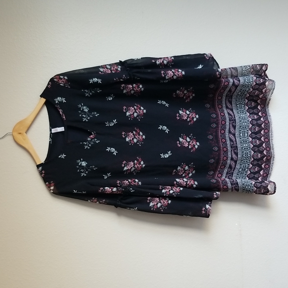 Xhilaration Floral Bell Sleeve Midi Boho Dress